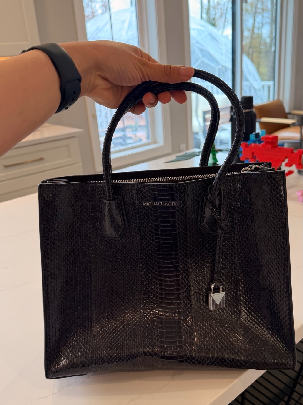 Michael Kors Black Croc-Embossed Leather Satchel